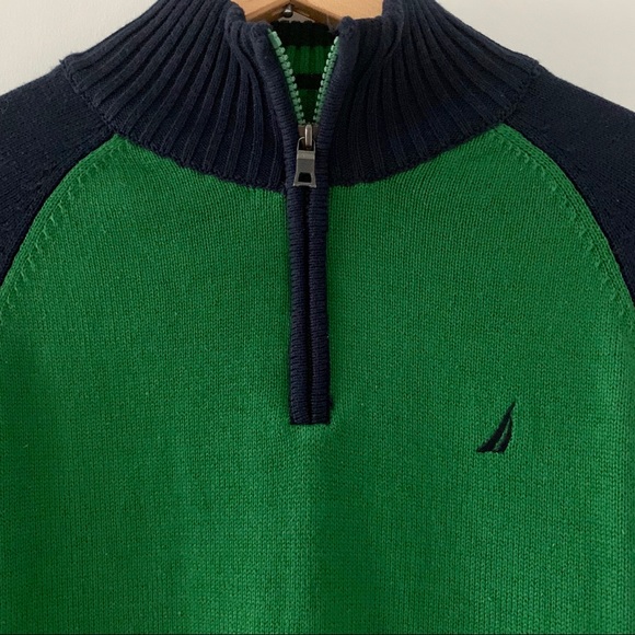 NWT Nautica Quarter Zip Blue/Green Sweater - Picture 2 of 8